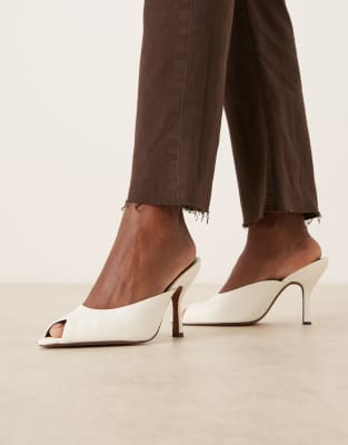 ASOS DESIGN - Nobu - Peeptoe-Mules in Wollweiß mit hohem Absatz