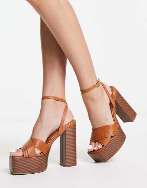 ASOS DESIGN Nocturnal platform high block heeled sandals in tan