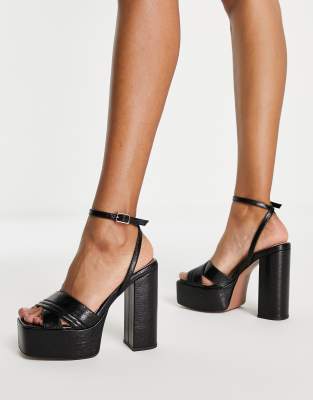 Asos Design Wide Fit Noun Platform Barely There Heeled Sandals In Black In Black