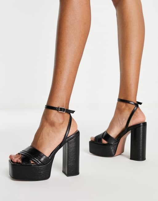 Black platform high heels with hot sale ankle strap