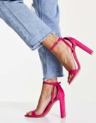 ASOS DESIGN Noelle barely there block heeled sandals in raspberry-Pink