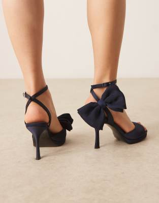 Asos Design Nola Mismatched Bow Platform High Heeled Sandals In Blue