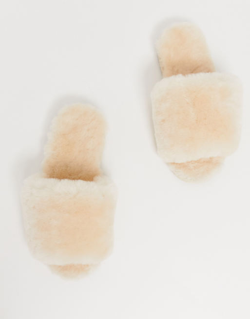 ASOS DESIGN Nola premium sheepskin slippers in beige