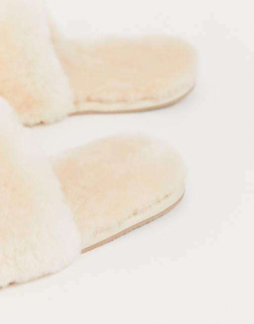 ASOS DESIGN Nola premium sheepskin slippers in beige ASOS