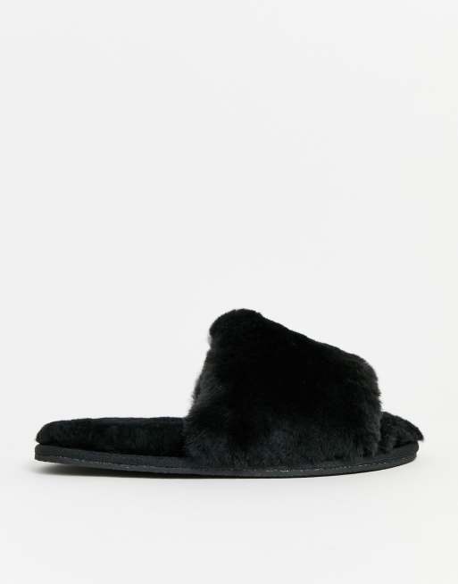 ASOS DESIGN Nola premium sheepskin slippers in black ASOS