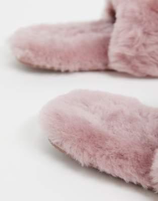 asos design nola premium sheepskin slippers in beige