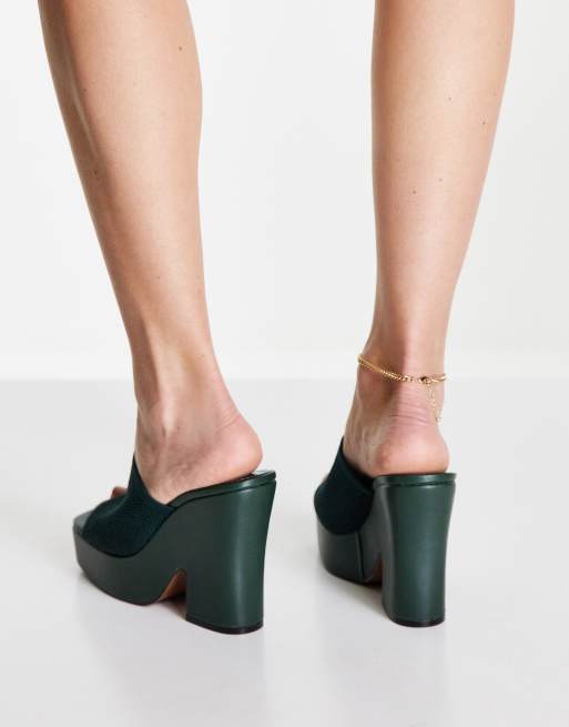 ASOS DESIGN - Nolan - Højhælede mules med plateau med svaj i skovgrøn, 2 af 4