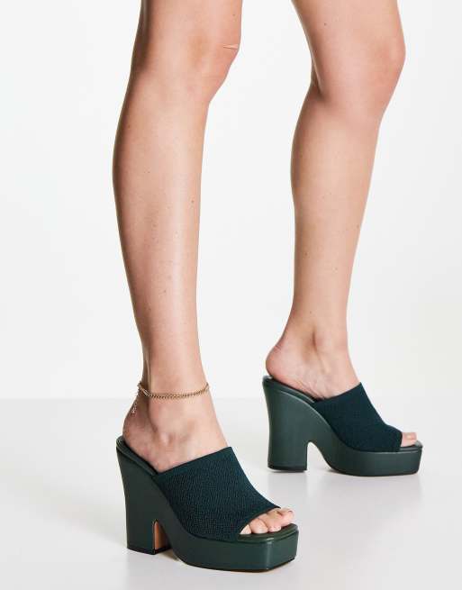 ASOS DESIGN - Nolan - Højhælede mules med plateau med svaj i skovgrøn, 3 af 4
