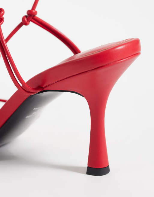 ASOS DESIGN Noodle knotted tie leg heeled sandals in red, 3 of 4