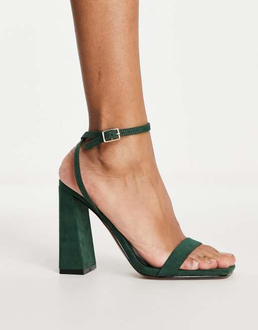 ASOS DESIGN Nora barely there block heeled sandals in forest green