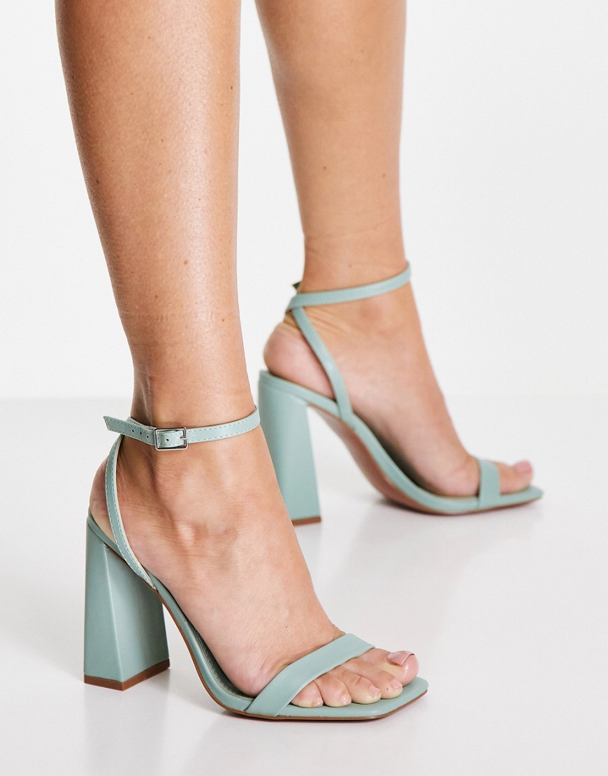 Asos Design Nora Barely There Block Heeled Sandals In Green