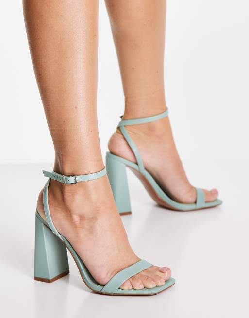 ASOS DESIGN Nora barely there block heeled sandals in green