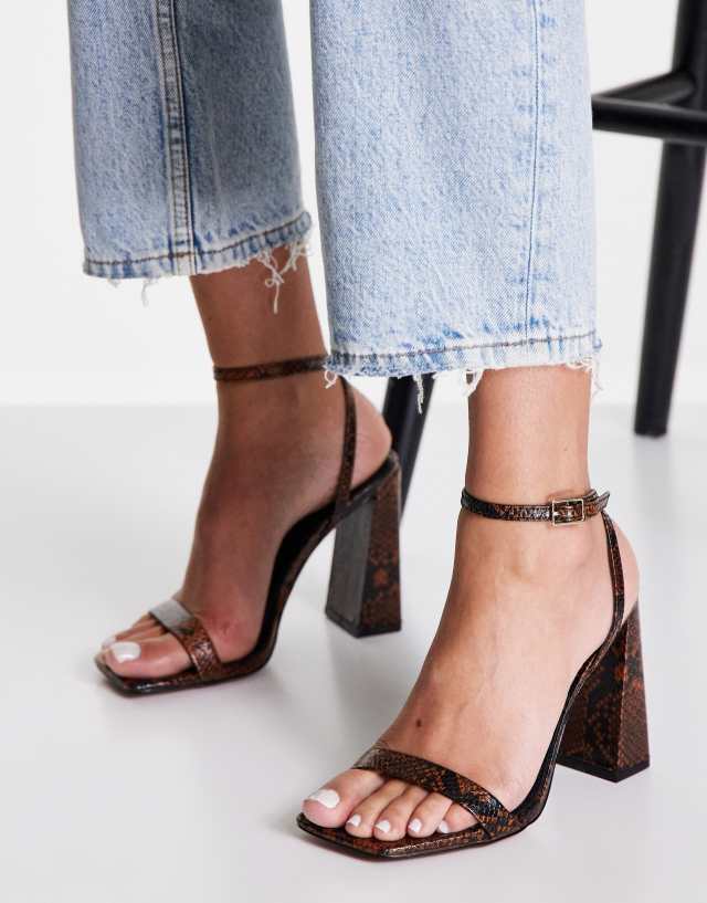 ASOS DESIGN - nora barely there block heeled sandals in snake