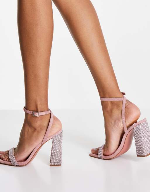 Tiesta - Pink Embroidered Pearl Embellished Block Heels