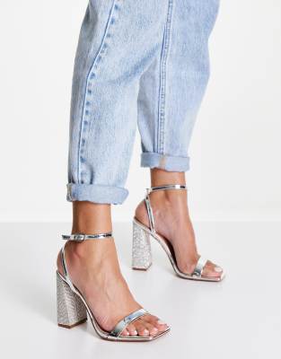 Silver glitter shoes block on sale heel