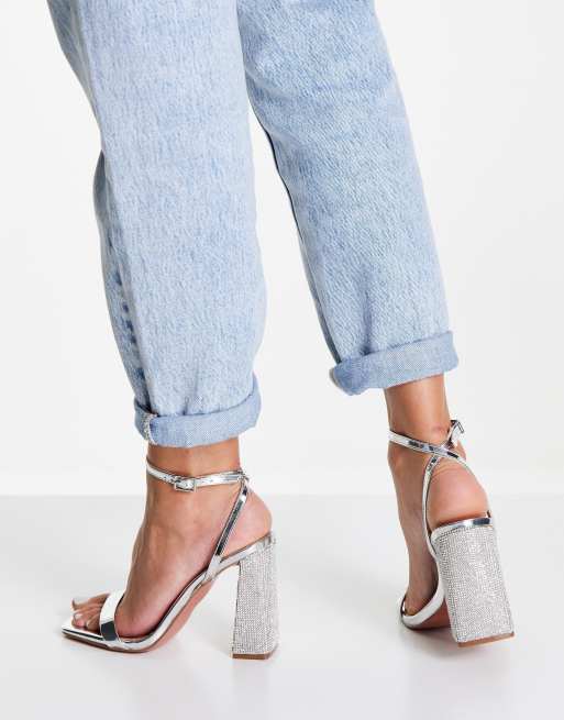 ASOS DESIGN Nora embellished block heel barely there heeled