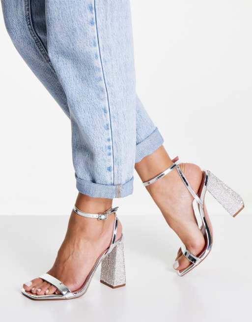 Silver embellished cheap block heels