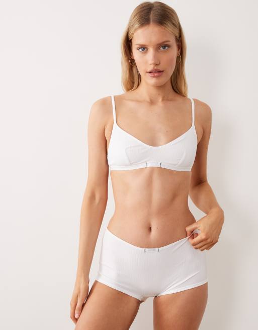 ASOS DESIGN - Nora - Geribbelde lingerieset met geweven lipje in wit, 2 van 5