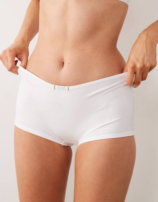ASOS DESIGN Nora ribbed low rise shorts with tab detail in white, 3 of 5