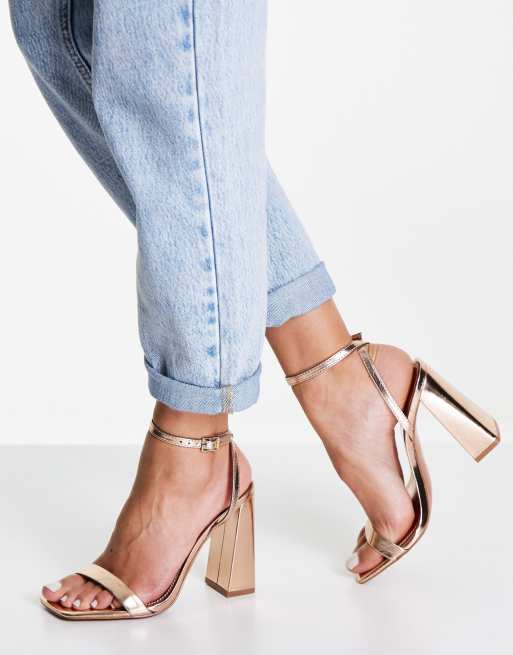 ASOS DESIGN – Nora – Rosé-guldfärgade klacksandaler med blockklack
