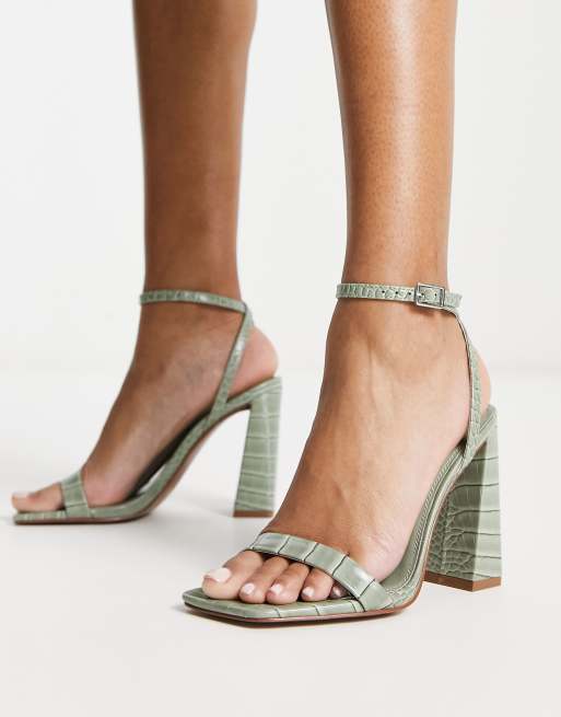 ASOS DESIGN - Nora - Salviegrønne barely there-sandaler med blokhæl og krokodillelook