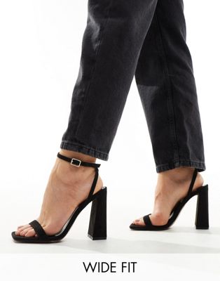 Chaussures Nora - Sandales minimalistes à talon carré pointure large - Noir