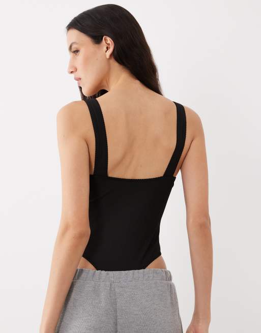 ASOS DESIGN – Nora – Weicher, gerippter Body in Schwarz mit Laschendetail, 4 von 4