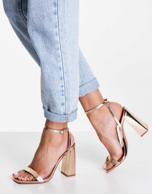 ASOS DESIGN Nora Zarte Sandalen in Rosegold mit Blockabsatz ASOS