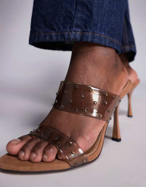 ASOS DESIGN Nori double strap heeled mules in taupe embellished, 2 of 4