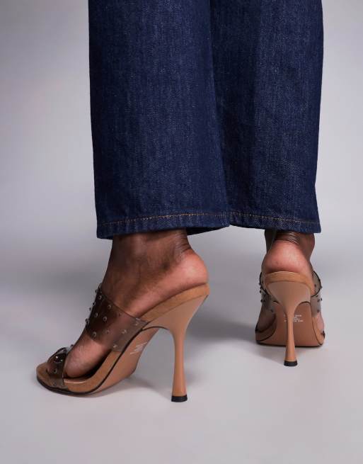 ASOS DESIGN Nori double strap heeled mules in taupe embellished, 3 of 4