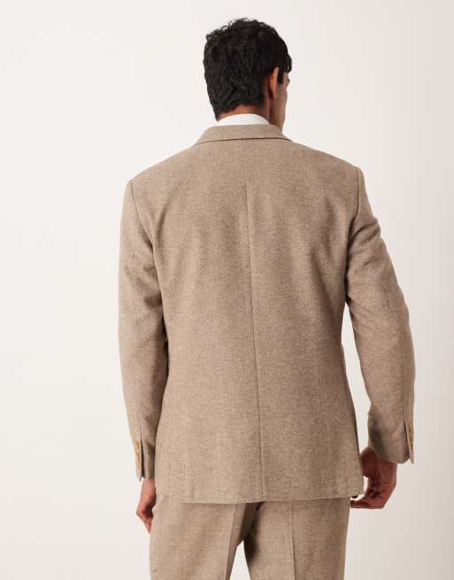 ASOS DESIGN - Normaal doublebreasted colbert met visgraat en wol in beige, 3 van 5