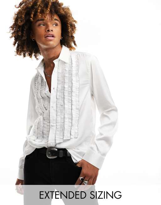 ASOS DESIGN - Normaal overhemd met extreme ruches in wit 