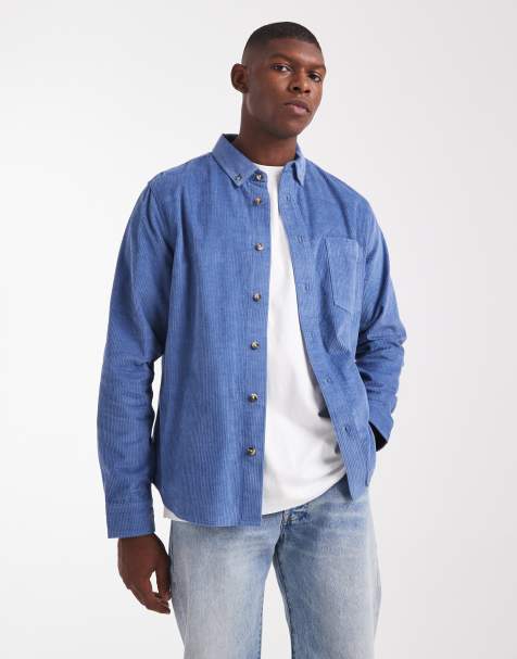 ASOS DESIGN - Normaal overhemd van corduroy in oudblauw - view 1