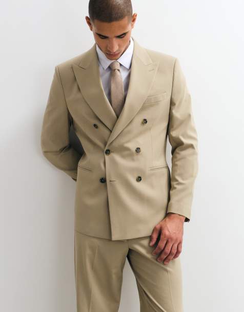 ASOS DESIGN normal geschnittener zweireihiger Blazer in Stone - view 1