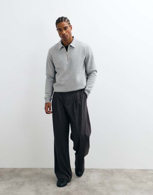 ASOS DESIGN normale polo-sweatshirt met kwartrits in gemêleerd grijs, 3 van 5