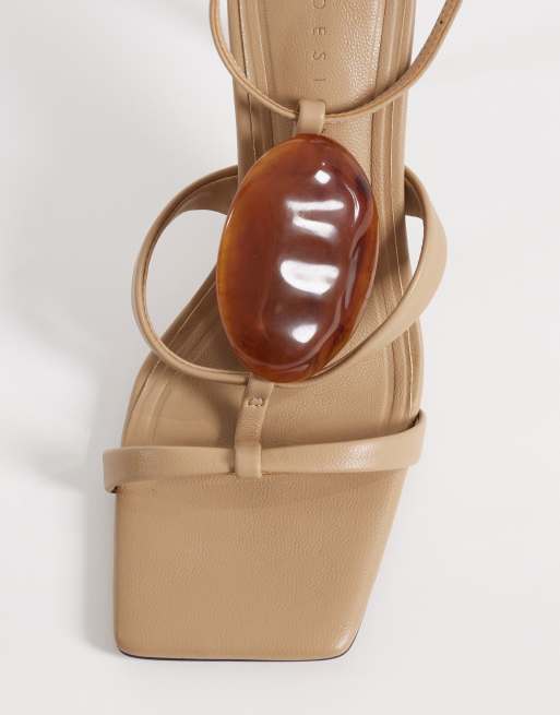 ASOS DESIGN Nostalgia trim detail T bar high heel sandals in beige, 2 of 4