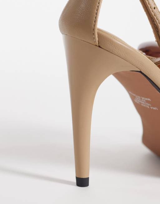 ASOS DESIGN Nostalgia trim detail T bar high heel sandals in beige, 3 of 4