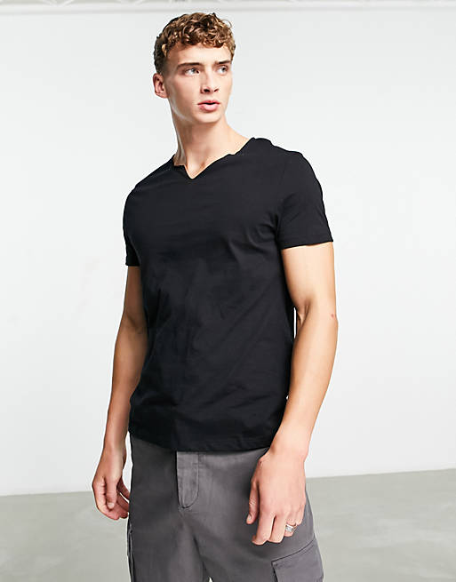 ASOS DESIGN notch neck t-shirt in black