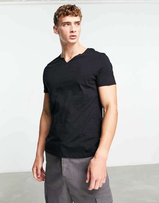 Short Sleeve Plain Notch Neck T-Shirt