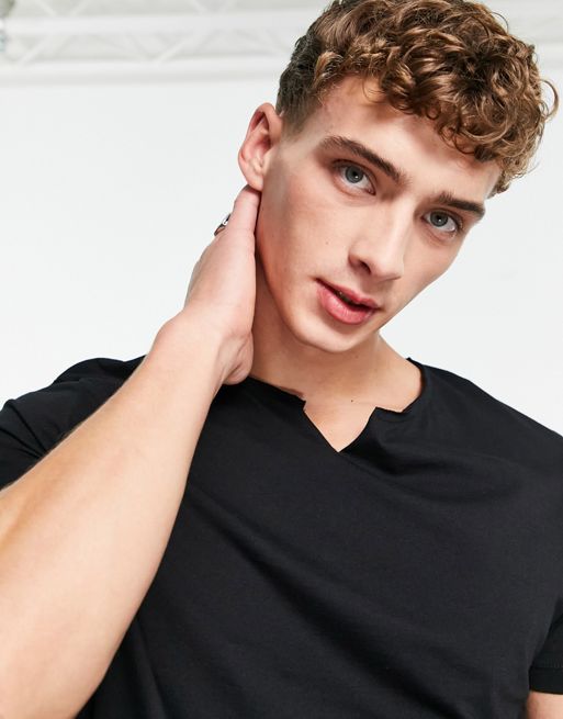 ASOS DESIGN t-shirt with notch neck in black