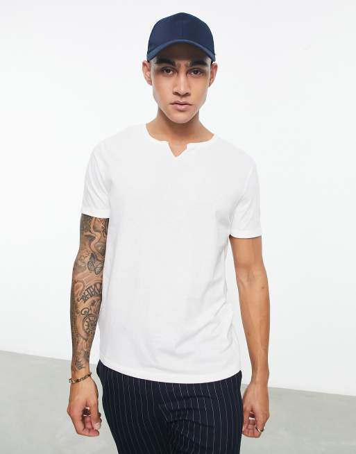 ASOS DESIGN t-shirt with notch neck in black