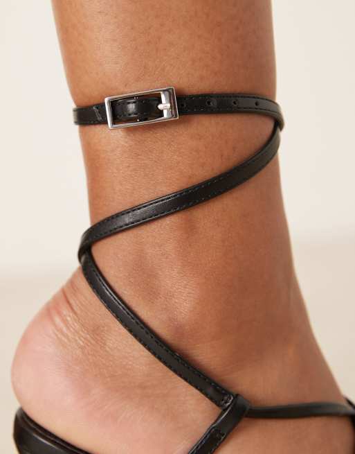 ASOS DESIGN – Note – Gitter-Sandaletten in Schwarz mit Knoten-Detail und hohem Absatz, 3 von 4