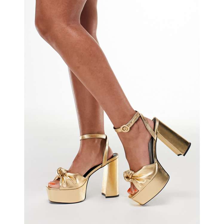 Gold platform heels shop with ankle strap