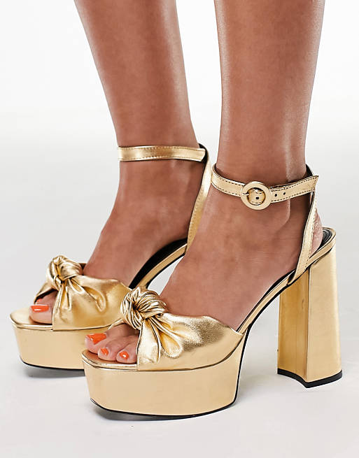 Shoes Heels/Note knotted platform heeled sandals in gold 