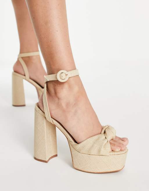 ASOS DESIGN Note knotted platform heeled sandals in natural fabrication