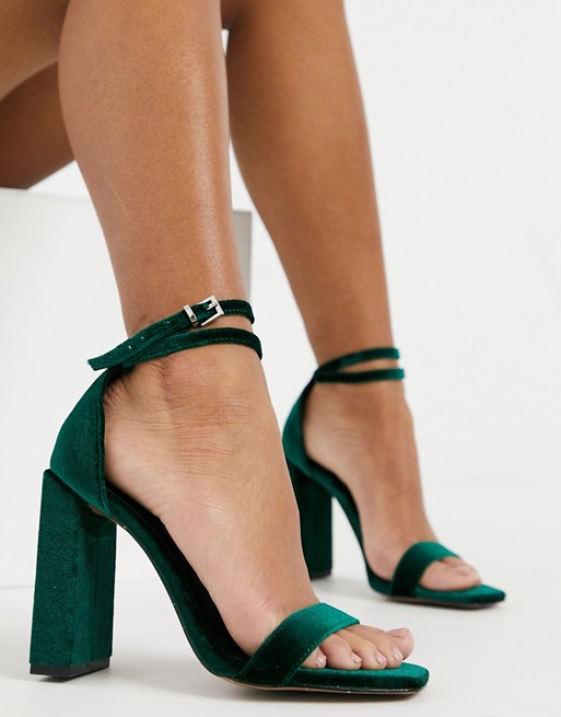 ASOS DESIGN Notice barely there heeled sandals in forest green