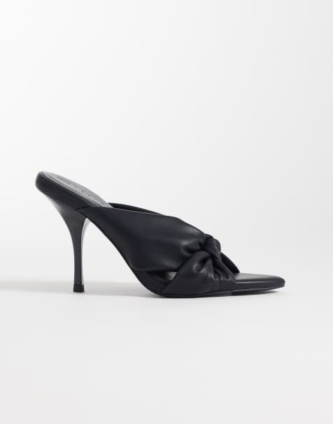 ASOS DESIGN Notice knotted high heeled mules in black - view 1