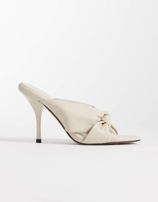 ASOS DESIGN Notice knotted high heeled mules in off white, 2 of 4