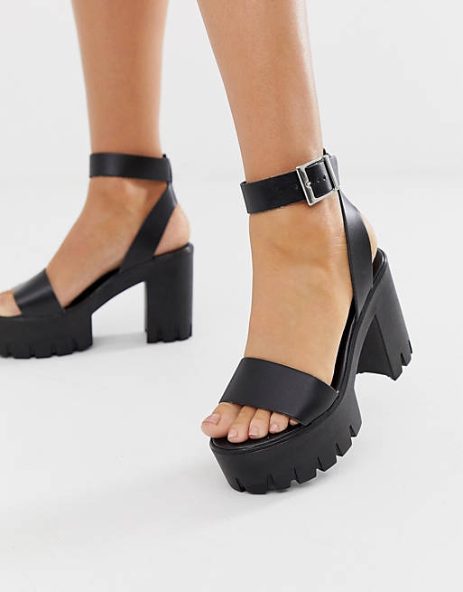 ASOS DESIGN Noticeable chunky platform heeled sandals in black
