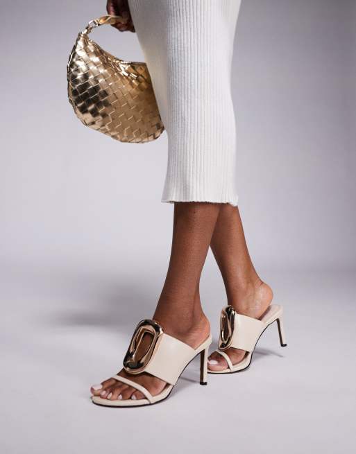 ASOS DESIGN - Nought - Sandali con tacco alto e dettaglio ad anello color crema